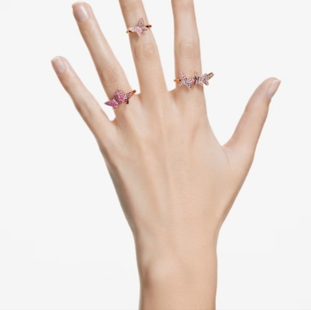 Swarovski Lilia Set (3) Butterfly Pink, Rose Gold Ring - Picture 4 of 4
